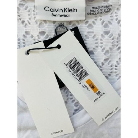 Calvin Klein Womens Crochet Trim V-Neck Dress Swim Cover-Up White S/M NWT - Picture 3 of 4